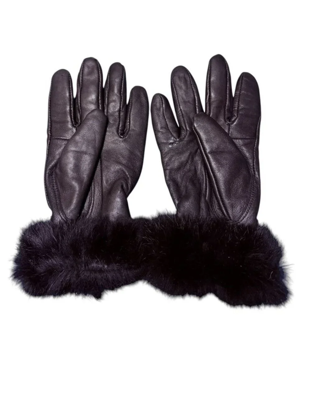 Leather Fur Trimmed Gloves Black Women M EUC Classic Winter Glam EUC